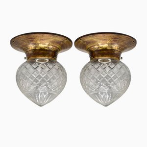 Jugendstil Deckenlampe aus Messing und Kristallglas, Schweden