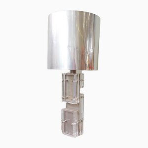 Large Acrylic Glass and Polished Aluminum Table Floor Lamp by Noel b.c