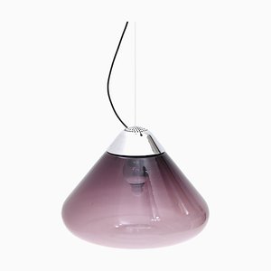 Lampada a sospensione in vetro viola e metallo cromato, anni '70