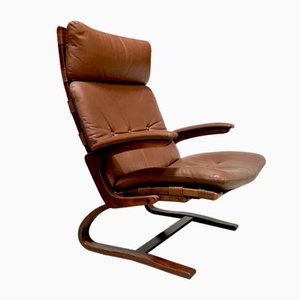 Scandinavian Leather Lounge Chair by Elsa & Nordahl Solheim for Rybo Rykken, 1960s