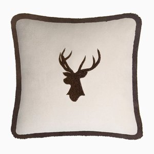 Christmas Happy Pillow with Elk in Beige and Brown from Lo Decor