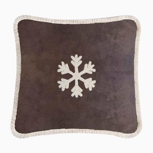 Christmas Happy Pillow with Snowflake in Brown and Beige from Lo Decor