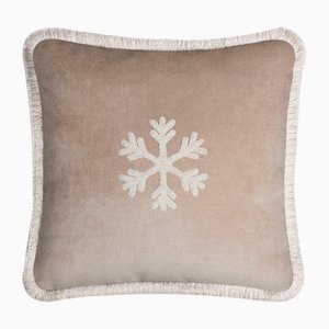 Christmas Happy Pillow with Snowflake in Beige on Beige from Lo Decor