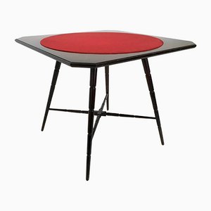 Mid-Century Italian Wooden Game Table with Red Fabric from Chiavari, 1950s