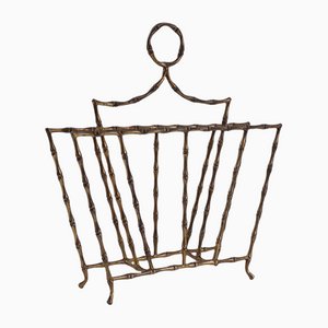 Vintage French Brass Faux Bamboo Magazine Rack in the Style of Maison Bagues, 1940s