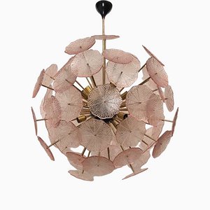 Lámpara de araña Sputnik Mid-Century de cristal de Murano rosa, años 80