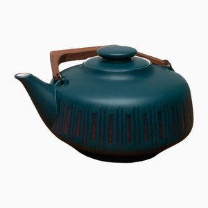 Vintage German Ceramic Teapot with Teak Handle