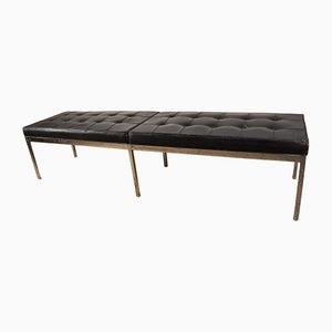 Large Padded Leather and Chrome Metal Bench by Florence Knoll