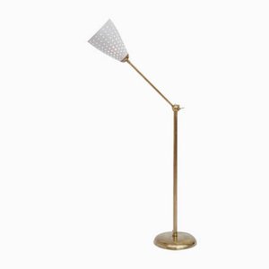 Brass and Perforated Metal Adjustable Floor Lamp, 1950s