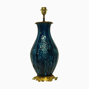 Chinesische Blau Glasierte Tischlampe, 1930er