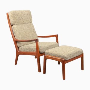 Senator 166 Highback Armchair with Footstool in Teak by Ole Wanscher for Cado