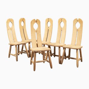 Bleached Oak Dining Chairs in the Style of De Puydt, 1970s, Set of 6
