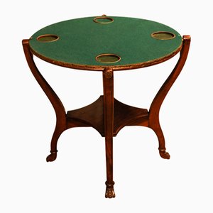 19th Century Round Mahogany & Brass 2-Tier Game Table