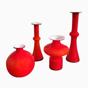 Vases Carnaby en Verre Rouge par Per Lütken pour Holmegaard, Danemark, 1960s, Set de 4
