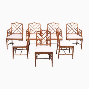 20th Century Chinese Chippendale Style Faux Bamboo Chairs, Set of 7