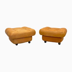 Leather Poufs, 1980s, Set of 2