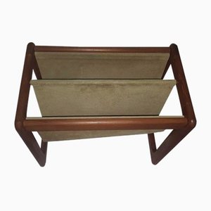 Portariviste Mid-Century in teak con tasche in suede