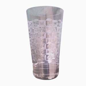 Hand-Cut Cylindrical Crystal Vase with Geometric Decor, 1960s