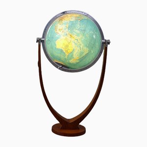 Beleuchteter Art Deco Glas Globus mit Stimmgabelfuß aus Nussholz von Columbus Oestergaard
