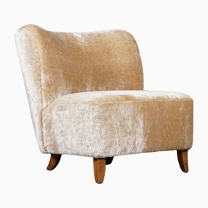 Fauteuil Mid-Century Scandinave en Velours Dedar à Poils Hauts, 1950s