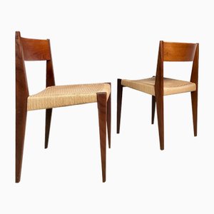 Danish Minimalist Model Pia Teak Dining Chairs with Paper Cord Seats by Poul Cadovius for Royal Persiennen, 1958, Set of 2
