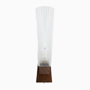 Mid-Century Wall Sconce in Solid Wood & Striped Glass