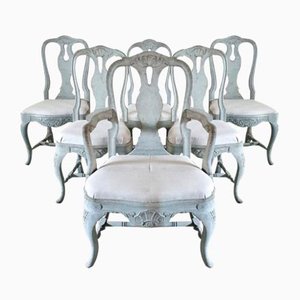 Swedish Rococo Style Carved Chairs and Armchair, Set of 6