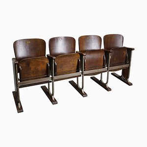Vintage Dutch Metal and Wood 4-Seat Cinema Bench, 1930s