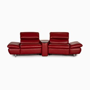 Danish Red Leather Barbardos 2-Seat Couch with Relaxation Function by Hjort Knudsen
