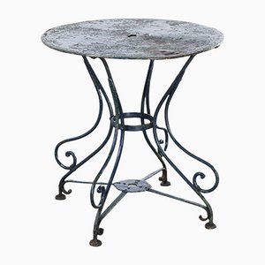 French Blue Round Metal Garden Table, 1920s