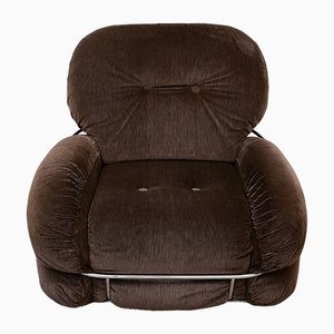 Space Age Okay Brown Velour Leather Lounge Chair by Adriano Piazzesi