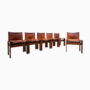 Caramel Leather Monk Chairs by Afra & Tobia Scarpa, Italy, 1970s, Set of 6