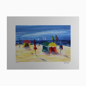 Serge Desnoyers, Activity at the Beach, 20e Siècle, Lithographie Couleur