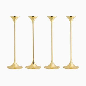 Jazz Candleholders in Steel with Brass Plating by Max Brüel for Glostrup, Set of 4