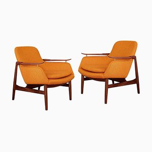 Set of Two 53 Chairs in Fabric and Wood by Finn Juhl, Set of 2