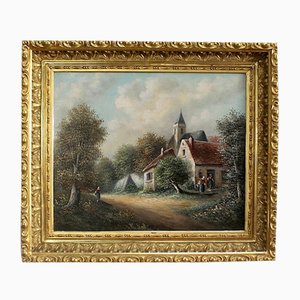 Jean Emile Vallet, Countryside Village, 19th-Century, Oil on Canvas, Framed