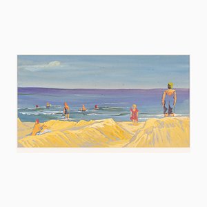 Beach, Gouache on Paper, Framed