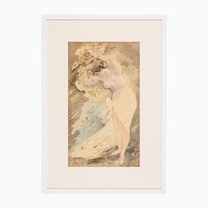 Femme Nue Debout, 1901, Aquarelle sur Papier, Encadrée