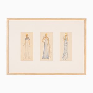 Art Deco Fashion Drawings VI, Guazzo su carta, Incorniciato