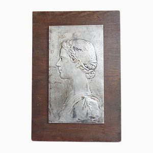 Art Nouveau Silver Plated Portrait Relief Picture