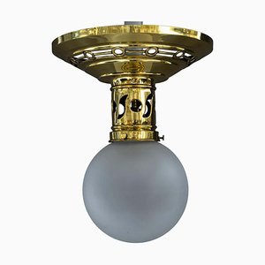 Lampada da soffitto Jugendstil con paralume in vetro opalino, inizio XX secolo