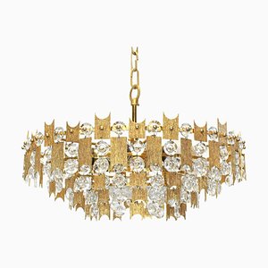 Large Gilt Brass and Crystal Glass Chandelier from Palwa, Germany, 1960s