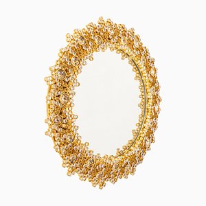Specchio retroilluminato in ottone dorato e cristallo di Palwa, Germania