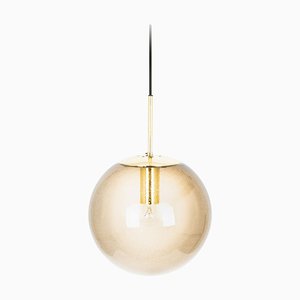 Large Brass with Smoked Glass Ball Pendant from Limburg, Germany, 1970s