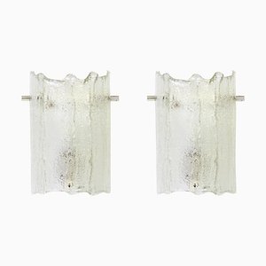 Murano Ice Glass Vanity Sconces from Kaiser, Germany, 1970s, Set of 2