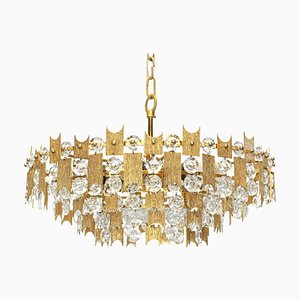 Large Gilt Brass and Crystal Chandelier, Palwa, Germany, 1960s