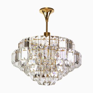 Large Chandelier in Brass and Crystal Glass from Kinkeldey, Germany, 1970s
