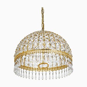 Brass and Crystal Pendant Light, from Palwa, Germany, 1970s