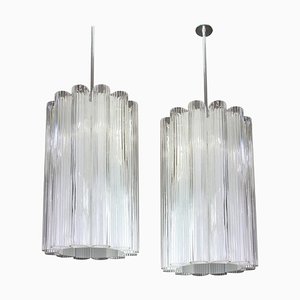 Cylindrical Crystal Glass Pendant Fixture by Doria, Germany, 1960s