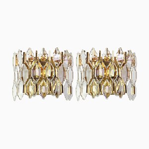 Golden Gilded Brass and Crystal Sconces by Palwa, Germany, 1970s, Set of 2